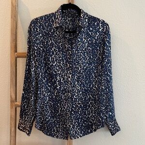 Ann Taylor Blue Leopard Print Blouse.  100% silk